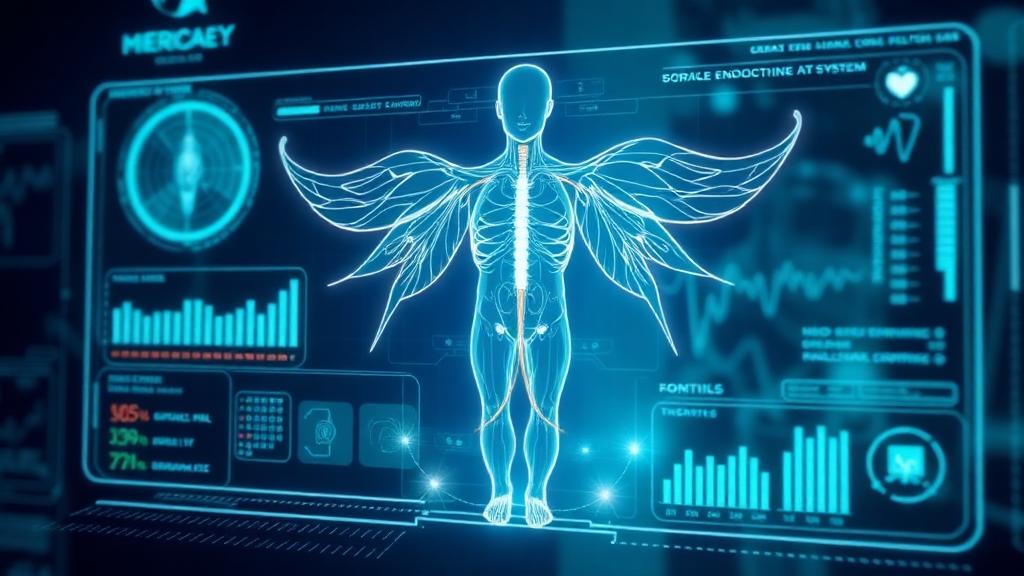 AI technology interface analyzing hormone health data in modern endocrinology practice