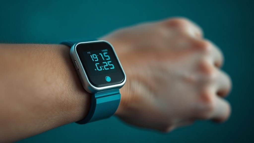Continuous glucose monitor sensor on arm showing real-time blood sugar data