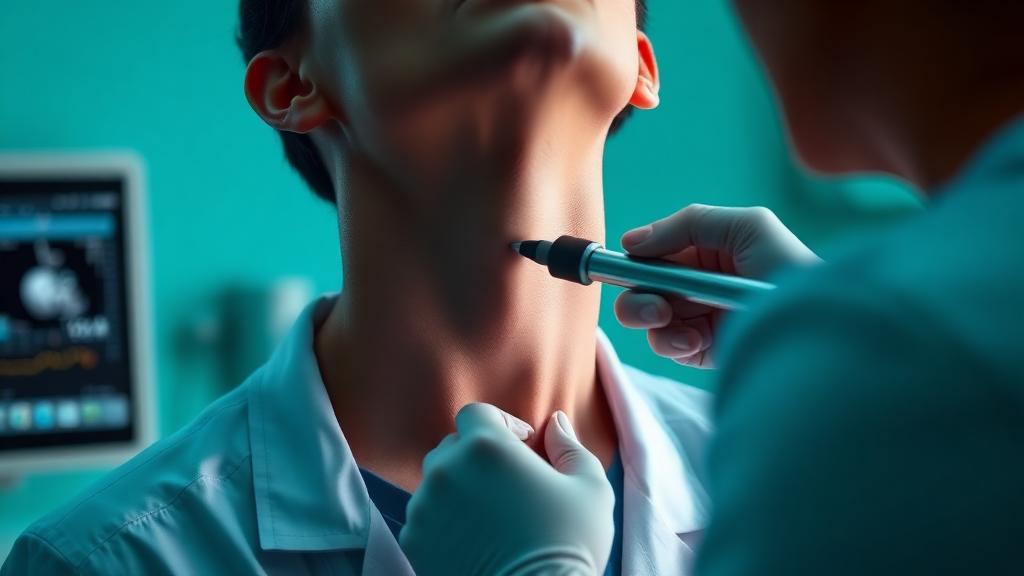 Thyroid ultrasound examination showing nodule detection and evaluation
